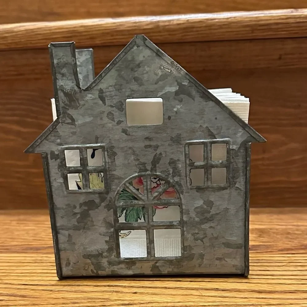 Galvanized Gray Metal House Napkin Holder